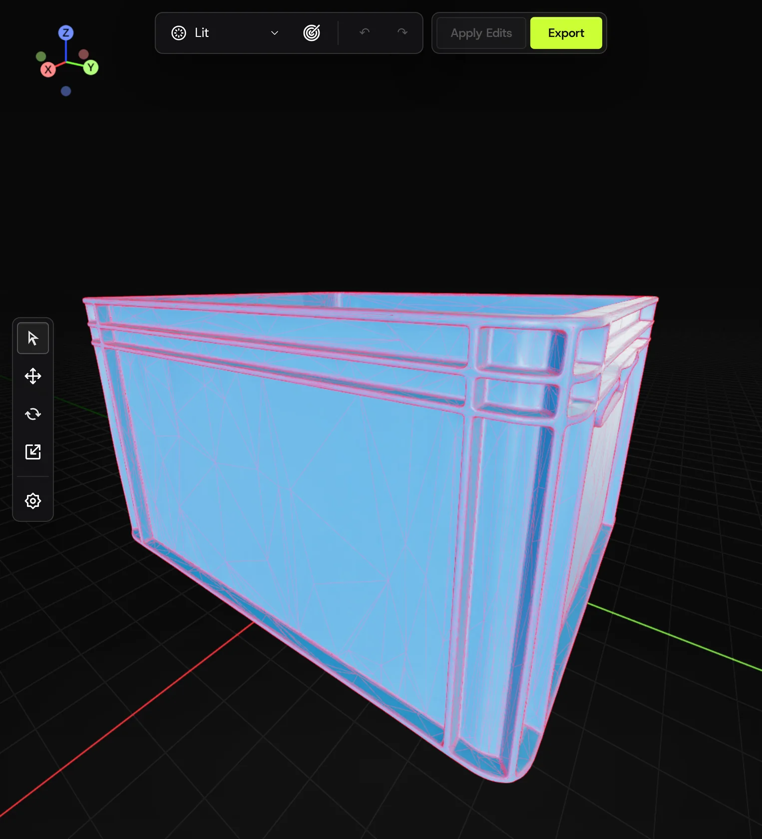 Collision shape overlaid on the model. Toggle it from the collider row in Asset hierarchy.