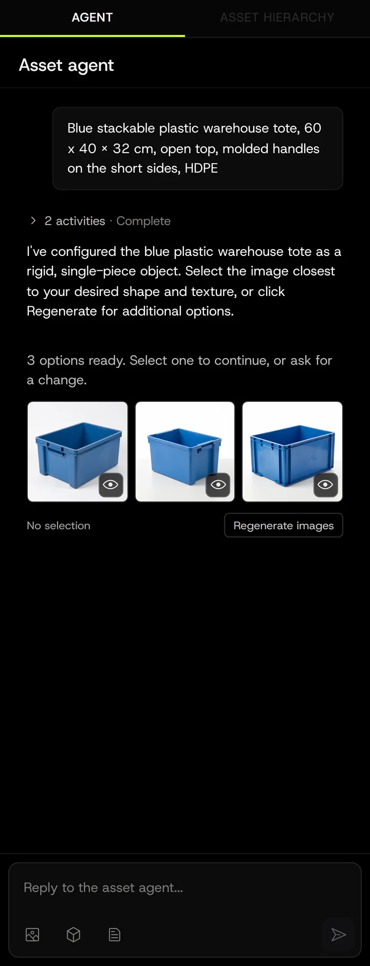 Three candidates. The eye icon previews one at full size; clicking selects it.